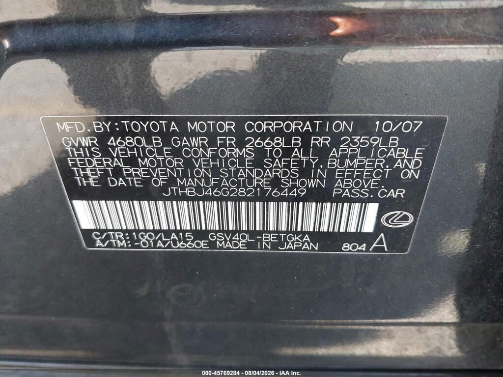JTHBJ46G282176449 2008 LEXUS ES 350 photo no. 9
