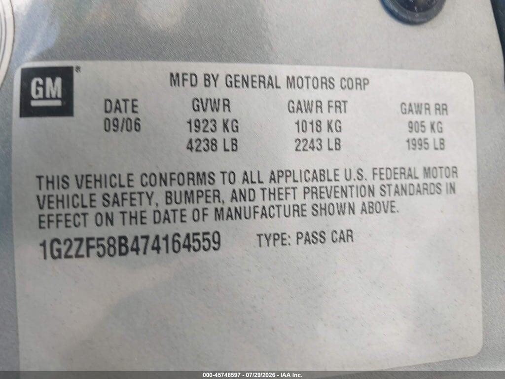 1G2ZF58B474164559 2007 PONTIAC G6 photo no. 9