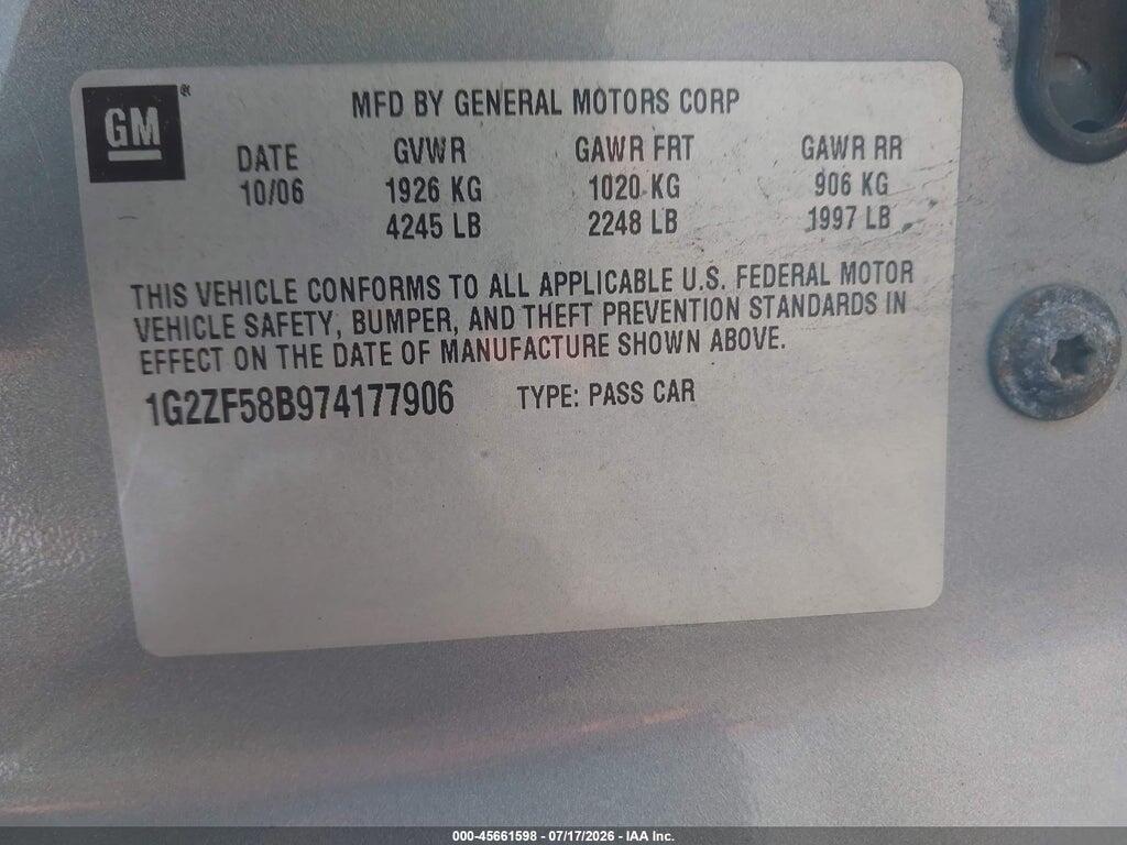 1G2ZF58B974177906 2007 PONTIAC G6 photo no. 9