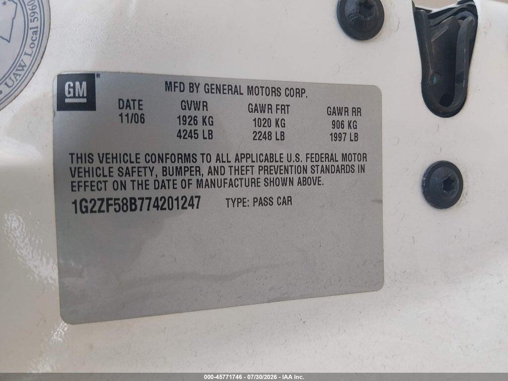 1G2ZF58B774201247 2007 PONTIAC G6 photo no. 9
