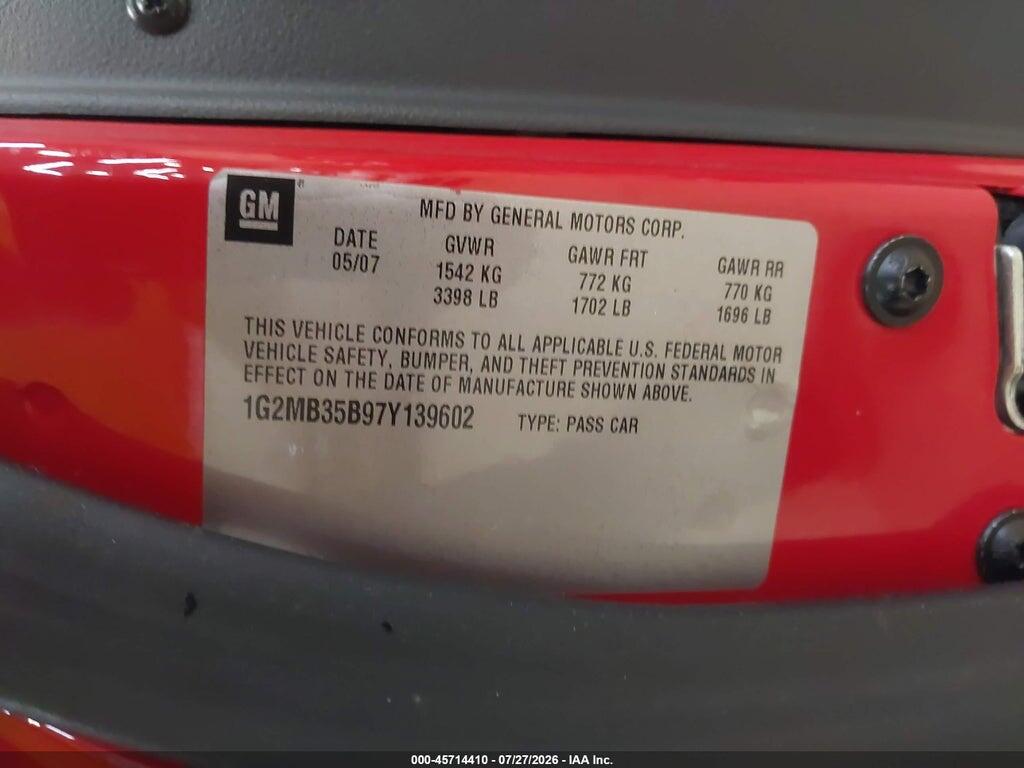1G2MB35B97Y139602 2007 PONTIAC SOLSTICE photo no. 9