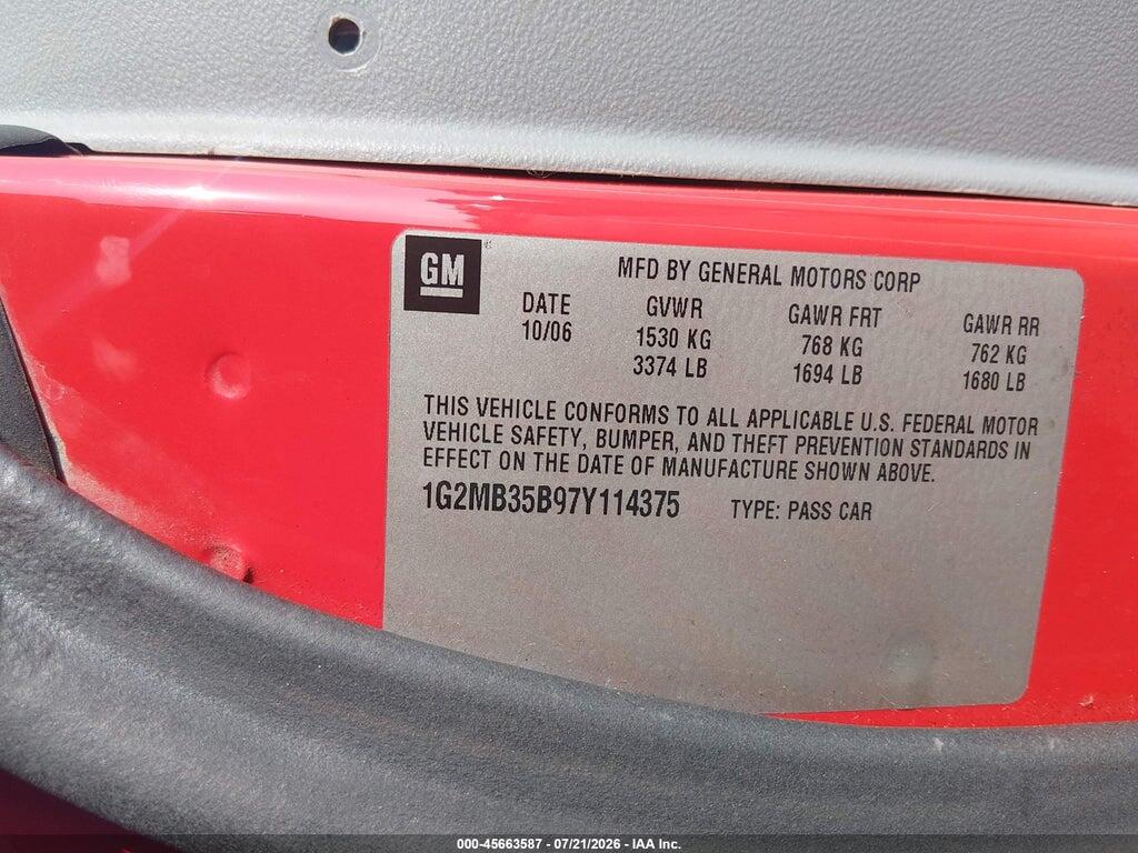 1G2MB35B97Y114375 2007 PONTIAC SOLSTICE photo no. 9
