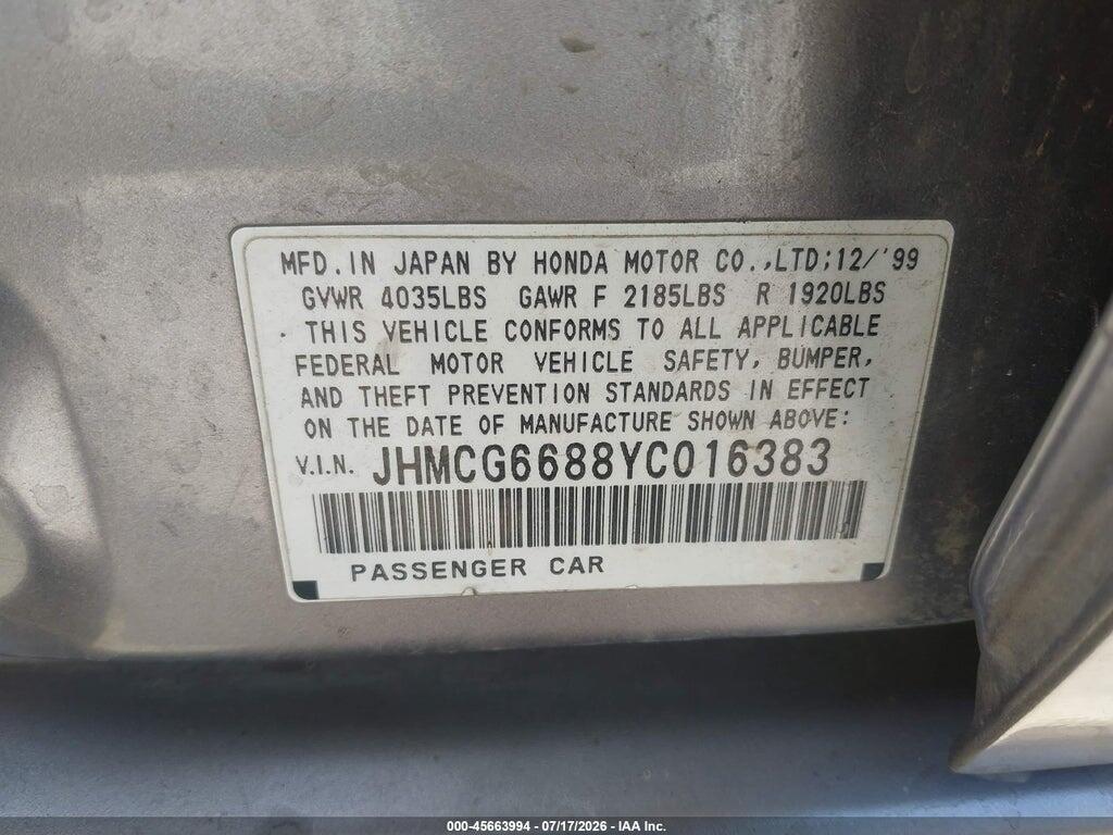 JHMCG6688YC016383 2000 HONDA ACCORD photo no. 9