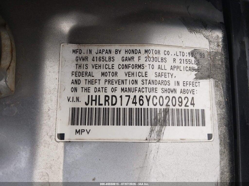 JHLRD1746YC020924 2000 HONDA CR-V photo no. 9