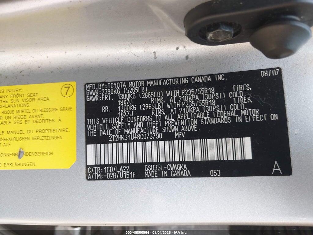 2T2HK31U48C073790 2008 LEXUS RX 350 photo no. 9
