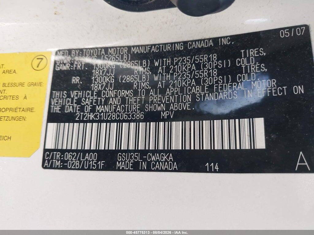 2T2HK31U28C063386 2008 LEXUS RX 350 photo no. 9