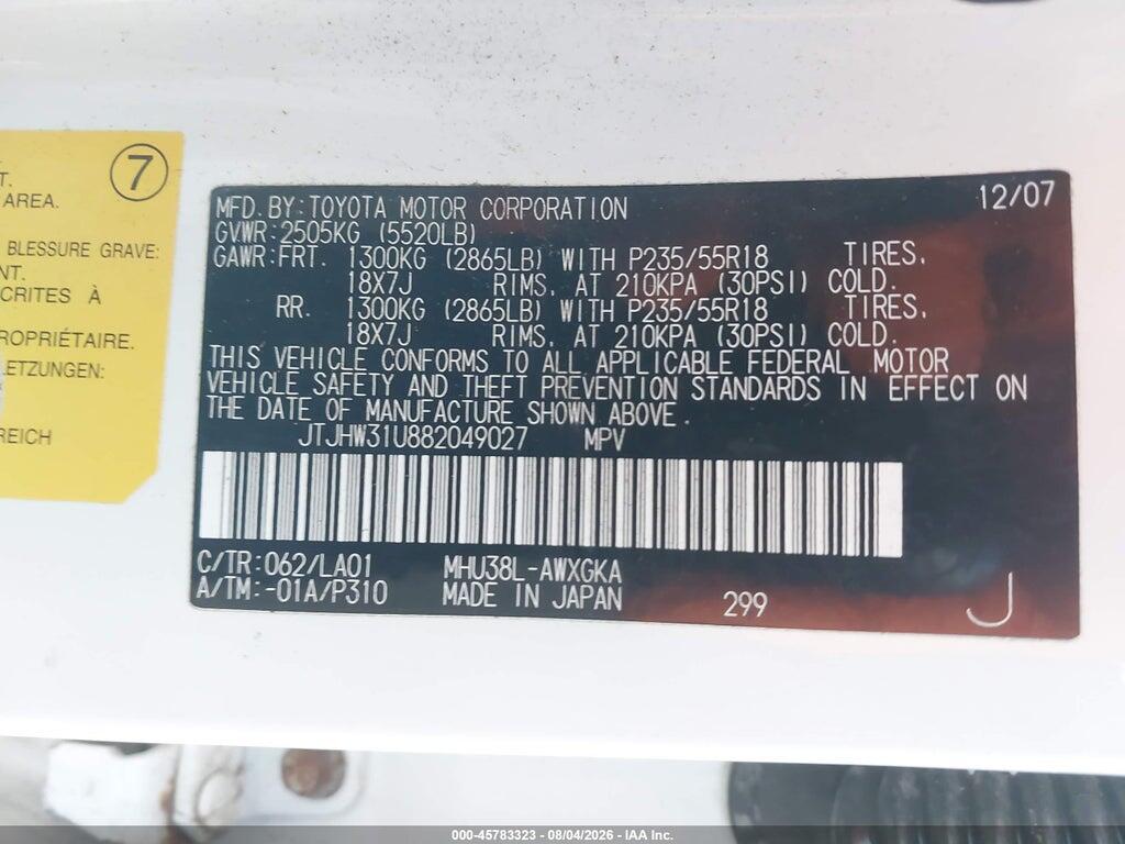 JTJHW31U882049027 2008 LEXUS RX 400H photo no. 9