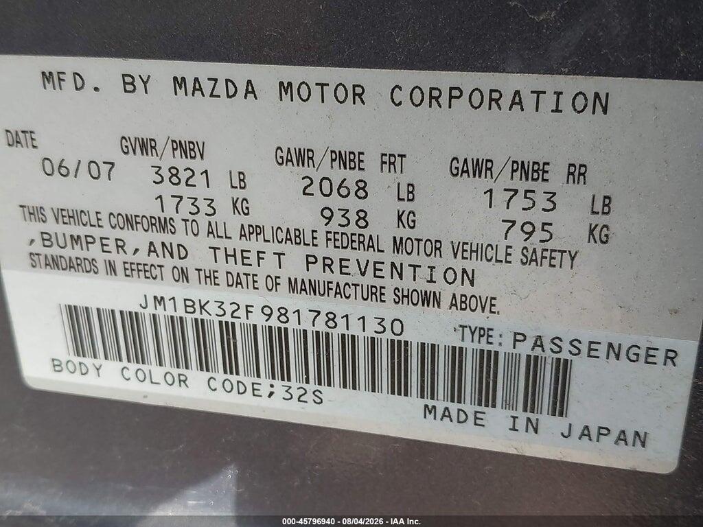 JM1BK32F981781130 2008 MAZDA MAZDA3 photo no. 9