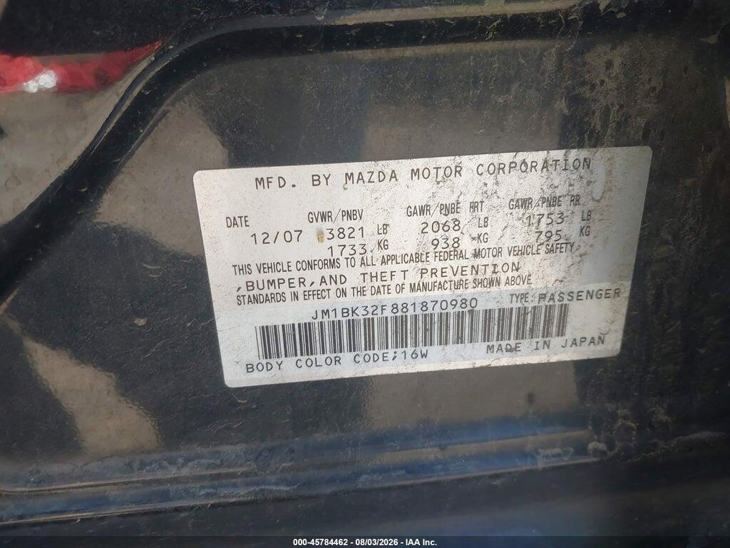 JM1BK32F881870980 2008 MAZDA MAZDA3 photo no. 9