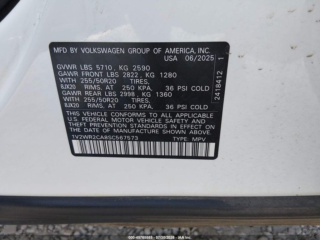 1V2WR2CA8SC567573 2025 VOLKSWAGEN ATLAS photo no. 9