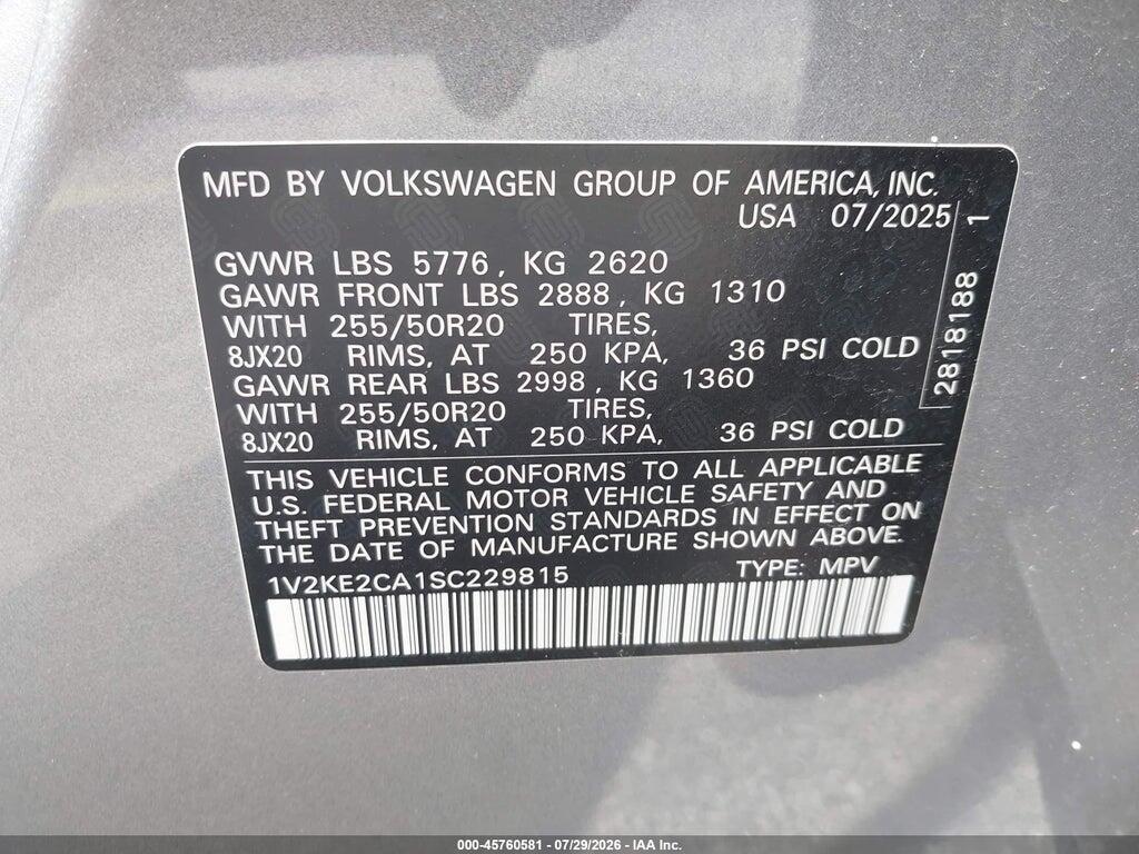 1V2KE2CA1SC229815 2025 VOLKSWAGEN ATLAS CROSS SPORT photo no. 9