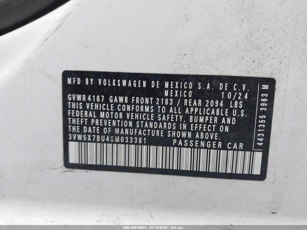 3VW5X7BU4SM033381 2025 VOLKSWAGEN JETTA photo no. 9