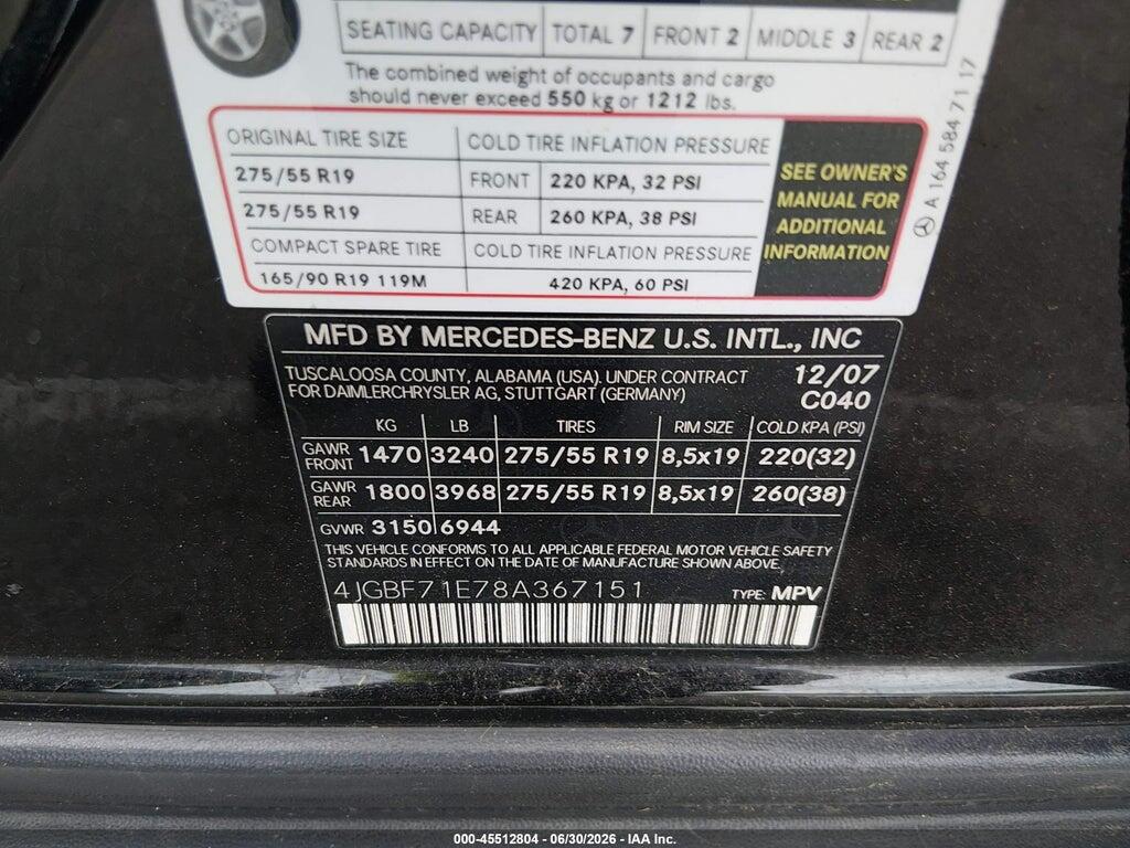 4JGBF71E78A367151 2008 MERCEDES-BENZ GL-CLASS photo no. 9