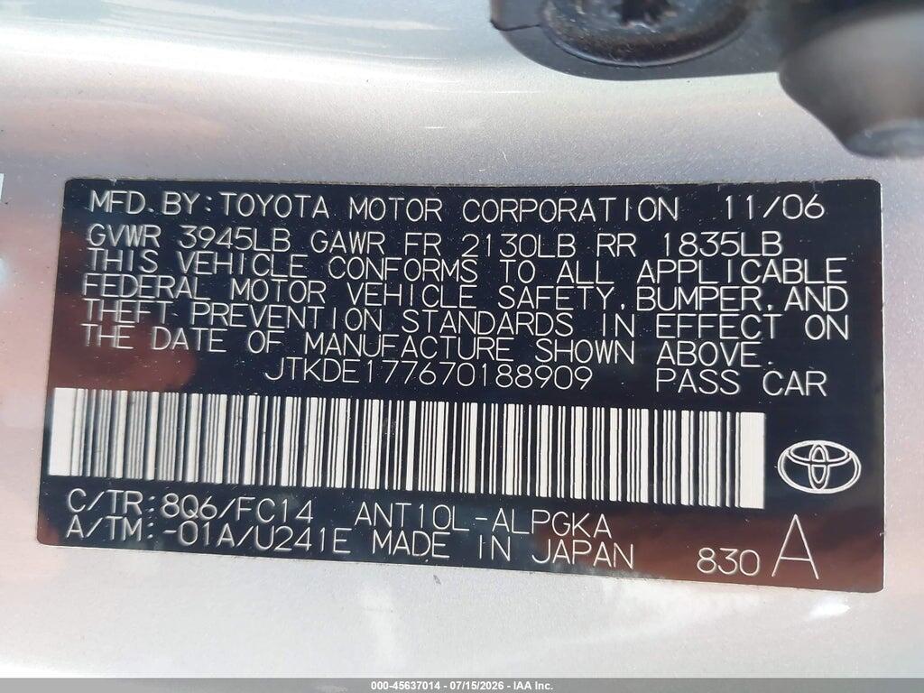 JTKDE177670188909 2007 SCION TC photo no. 9