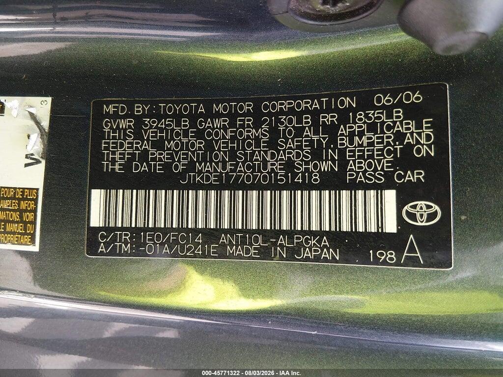 JTKDE177070151418 2007 SCION TC photo no. 9