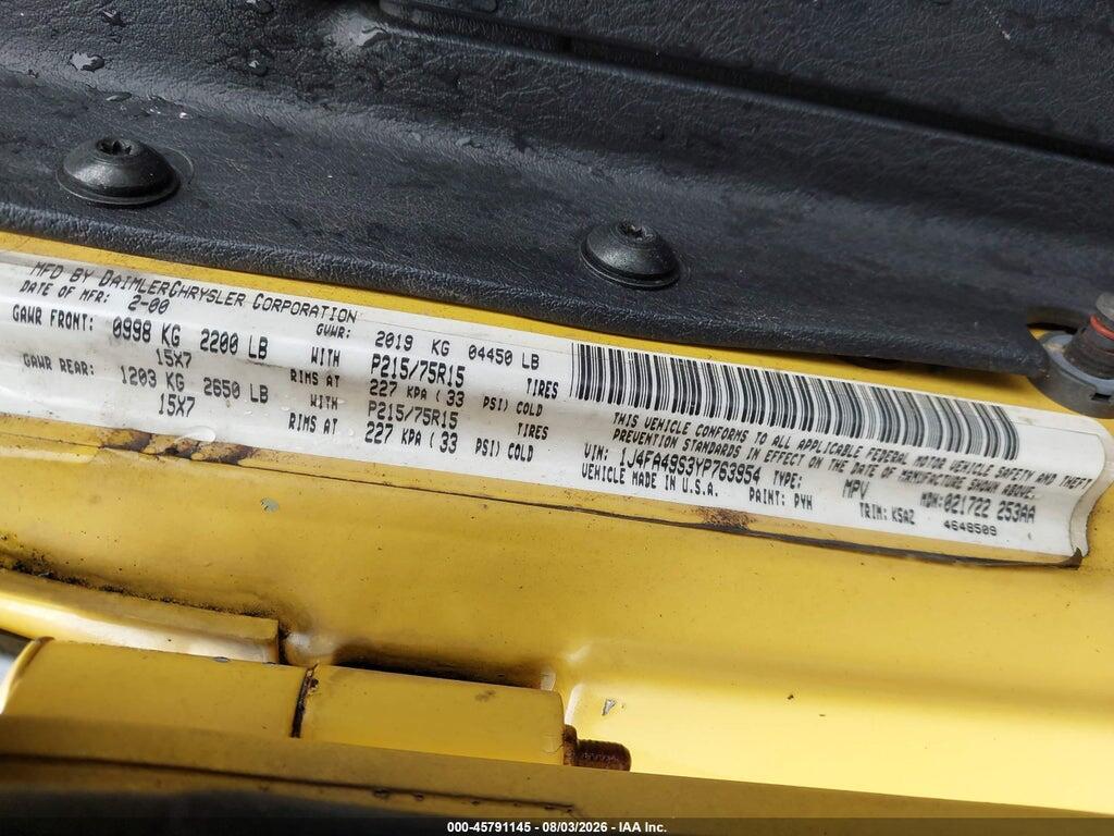 1J4FA49S3YP763954 2000 JEEP WRANGLER photo no. 9
