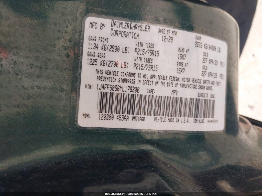 1J4FF58S6YL179306 2000 JEEP CHEROKEE photo no. 9