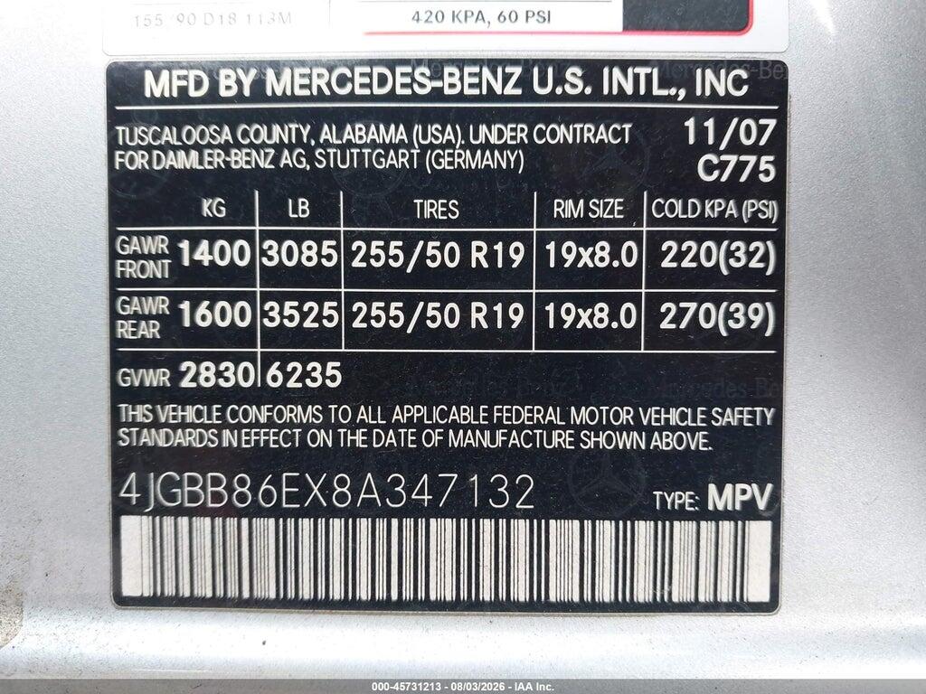 4JGBB86EX8A347132 2008 MERCEDES-BENZ M-CLASS photo no. 9