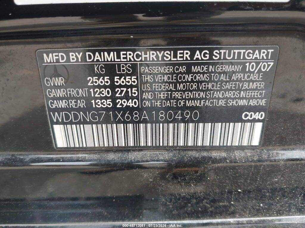 WDDNG71X68A180490 2008 MERCEDES-BENZ S 550 photo no. 9
