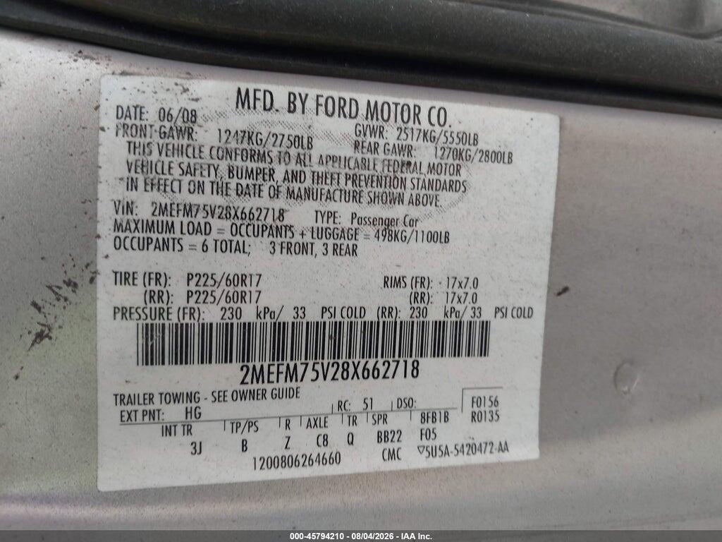 2MEFM75V28X662718 2008 MERCURY GRAND MARQUIS photo no. 9