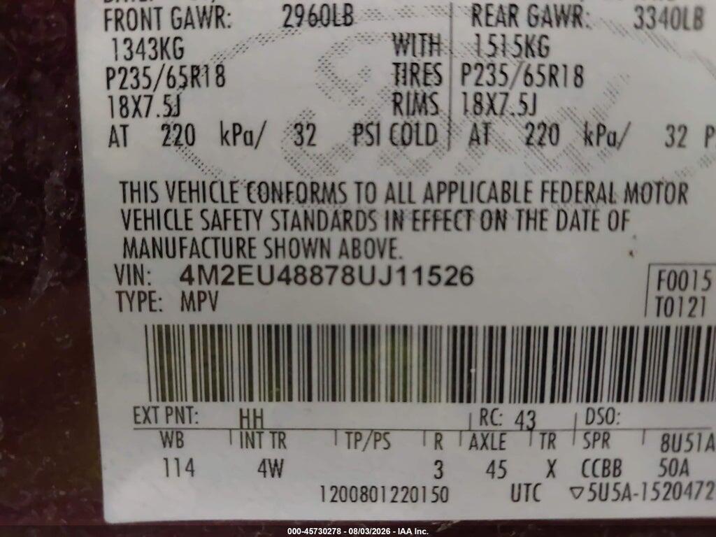 4M2EU48878UJ11526 2008 MERCURY MOUNTAINEER photo no. 9