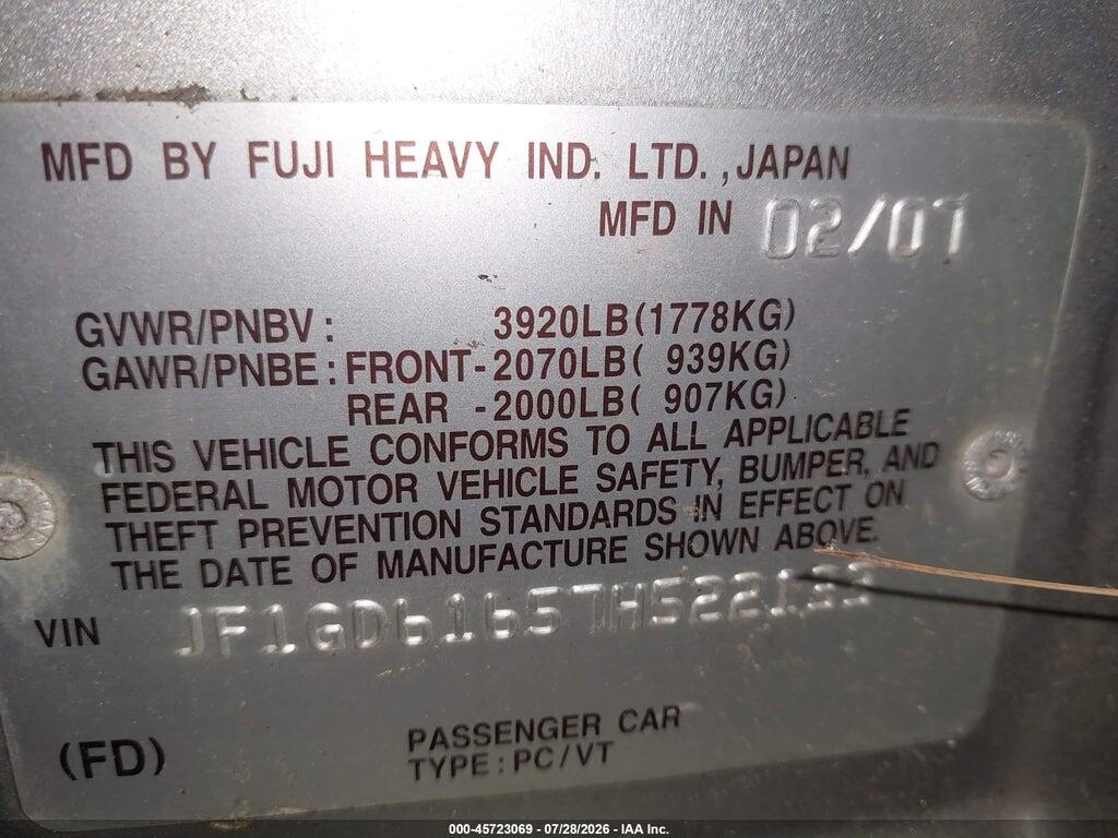 JF1GD61657H522133 2007 SUBARU IMPREZA photo no. 9