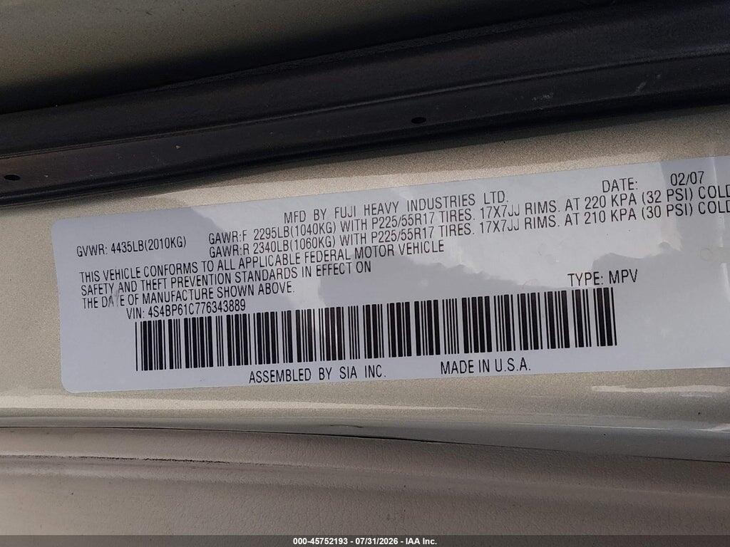 4S4BP61C776343889 2007 SUBARU LEGACY photo no. 9