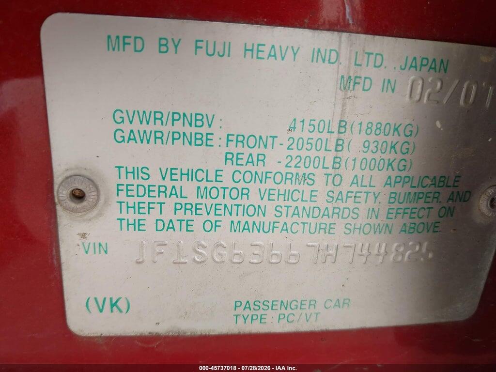 JF1SG63667H744825 2007 SUBARU FORESTER photo no. 9