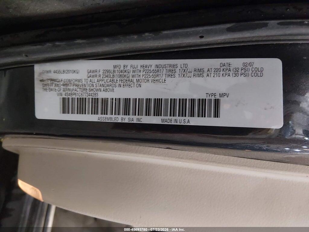 4S4BP61C677344283 2007 SUBARU OUTBACK photo no. 9
