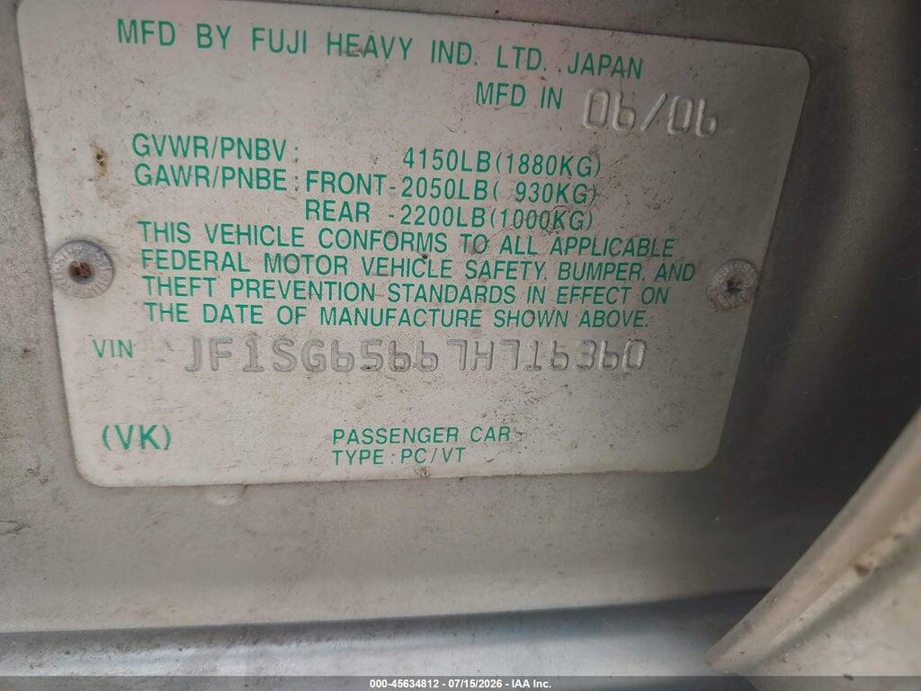 JF1SG65667H716360 2007 SUBARU FORESTER photo no. 9