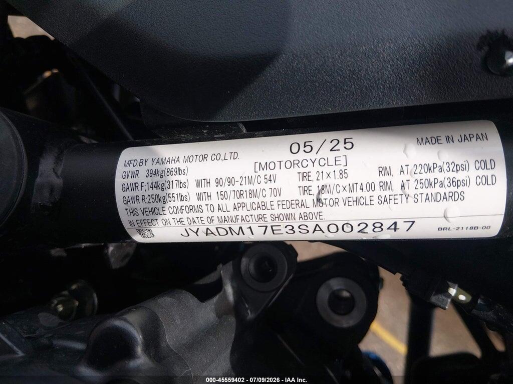 JYADM17E3SA002847 2025 YAMAHA XTZ690 photo no. 10