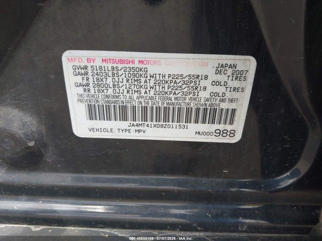 JA4MT41X08Z011531 2008 MITSUBISHI OUTLANDER photo no. 9