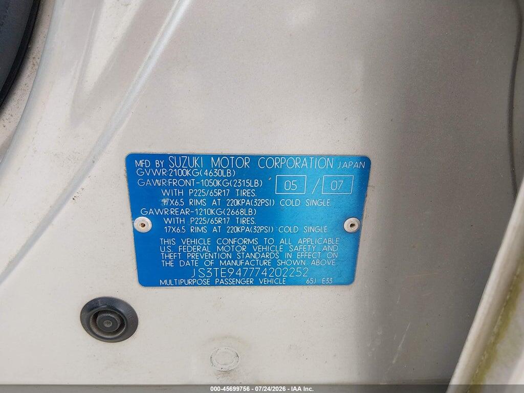 JS3TE947774202252 2007 SUZUKI GRAND VITARA photo no. 9