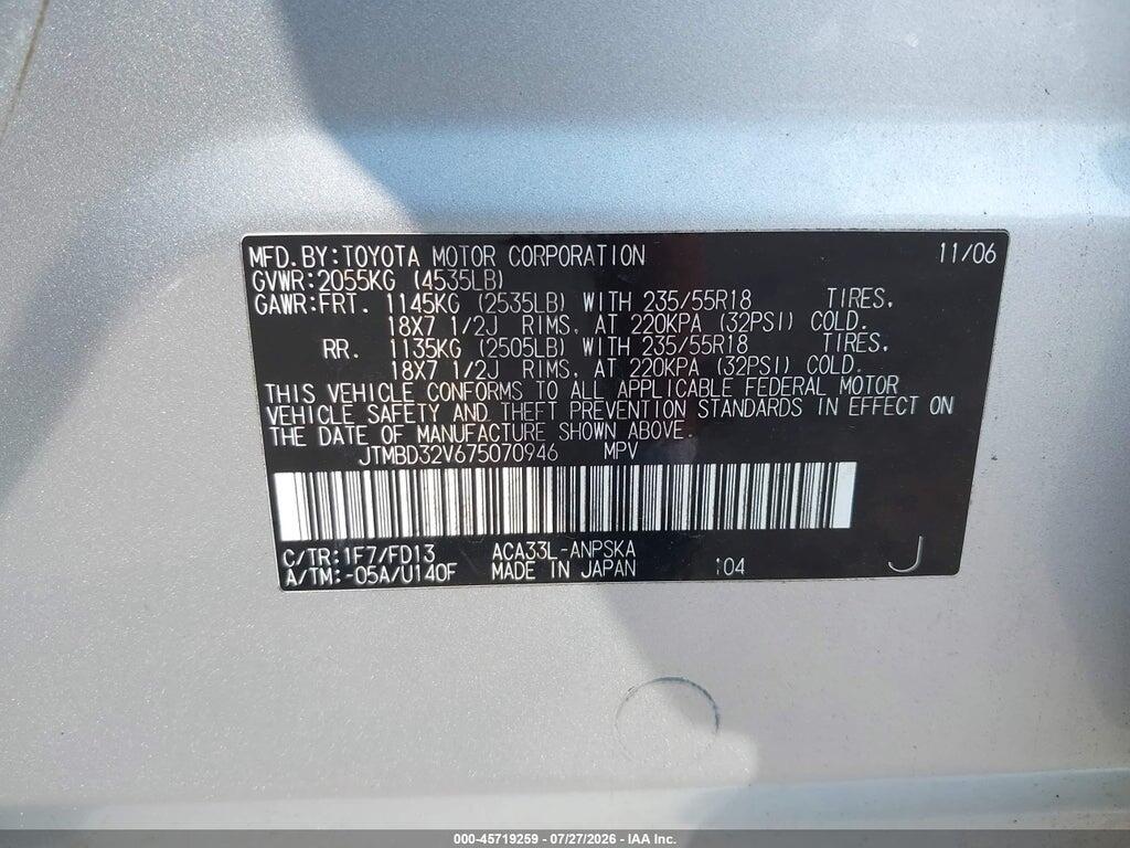 JTMBD32V675070946 2007 TOYOTA RAV4 photo no. 9