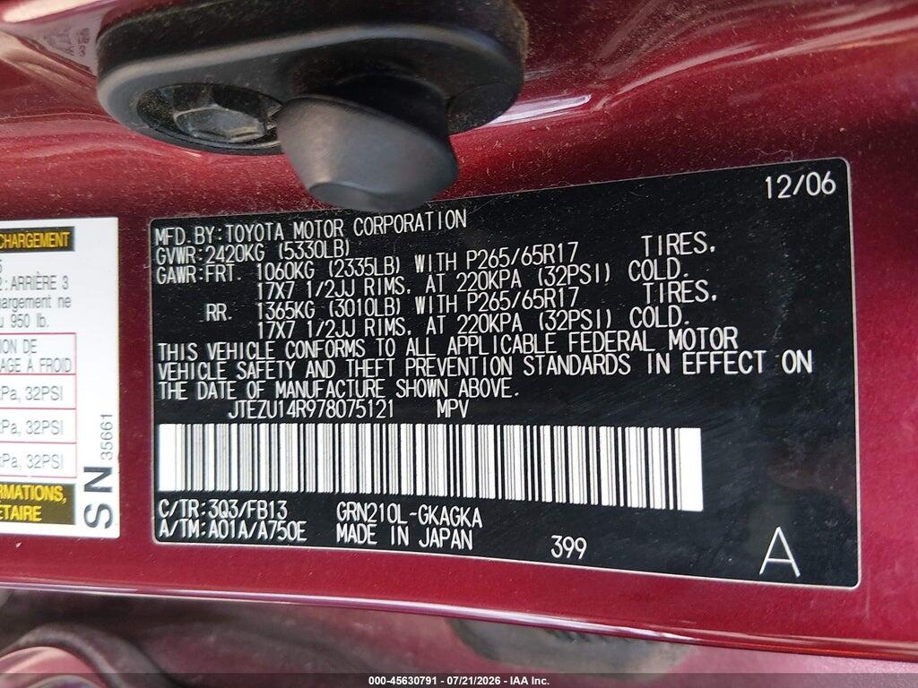 JTEZU14R978075121 2007 TOYOTA 4RUNNER photo no. 9