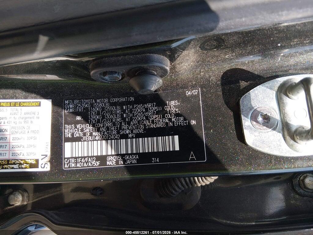 JTEBU14R770124042 2007 TOYOTA 4RUNNER photo no. 9