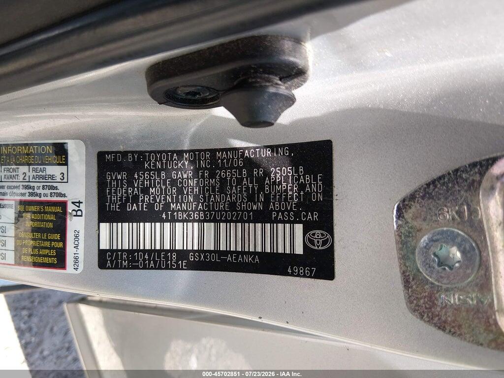 4T1BK36B37U202701 2007 TOYOTA AVALON photo no. 9