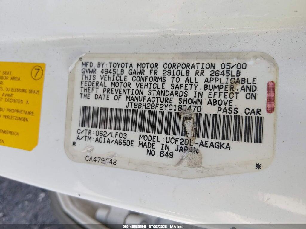 JT8BH28F2Y0180470 2000 LEXUS LS 400 photo no. 9