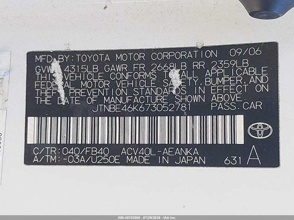 JTNBE46K673052781 2007 TOYOTA CAMRY photo no. 9