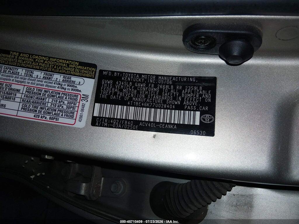 4T1BE46K77U028404 2007 TOYOTA CAMRY photo no. 9
