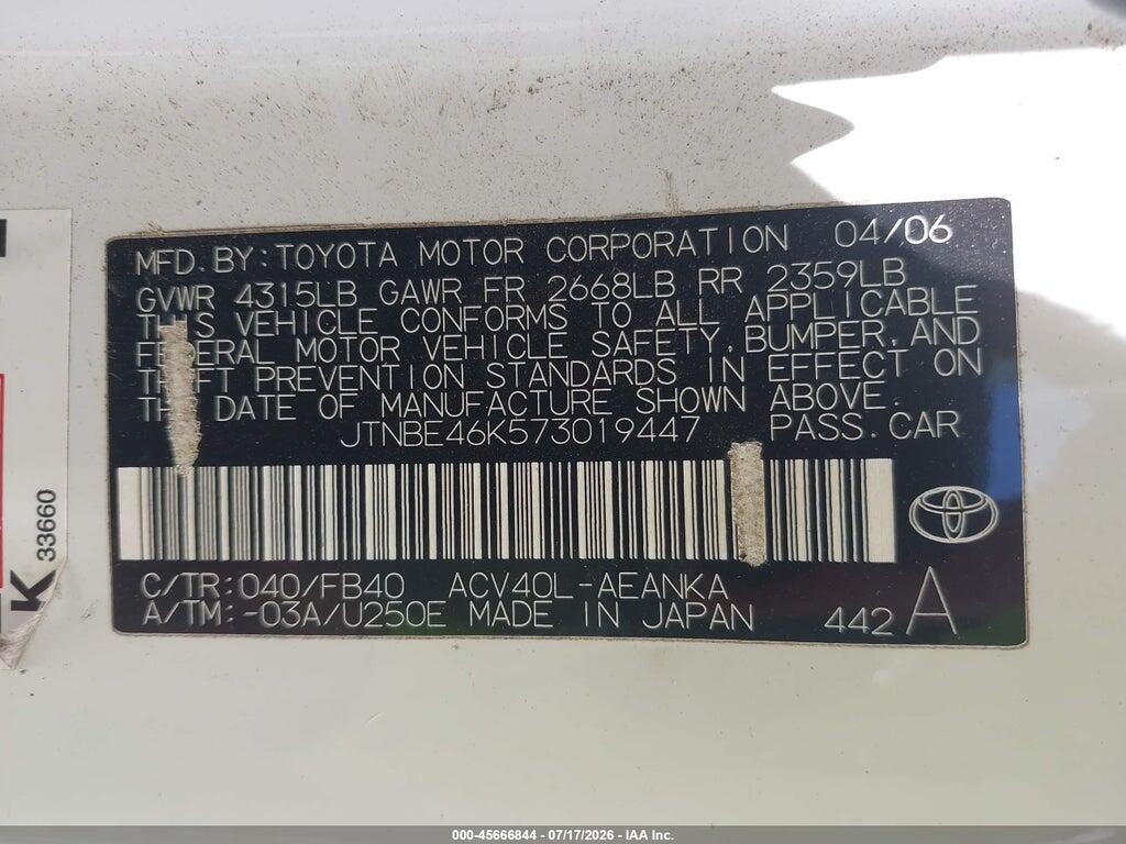 JTNBE46K573019447 2007 TOYOTA CAMRY photo no. 9