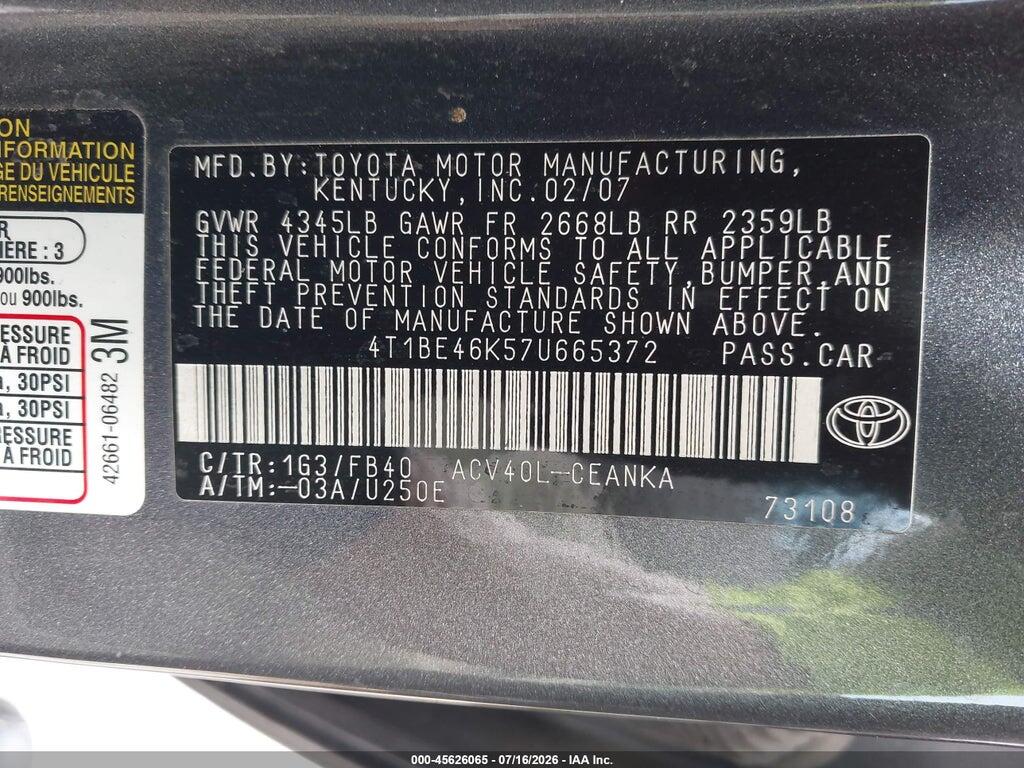 4T1BE46K57U665372 2007 TOYOTA CAMRY photo no. 9