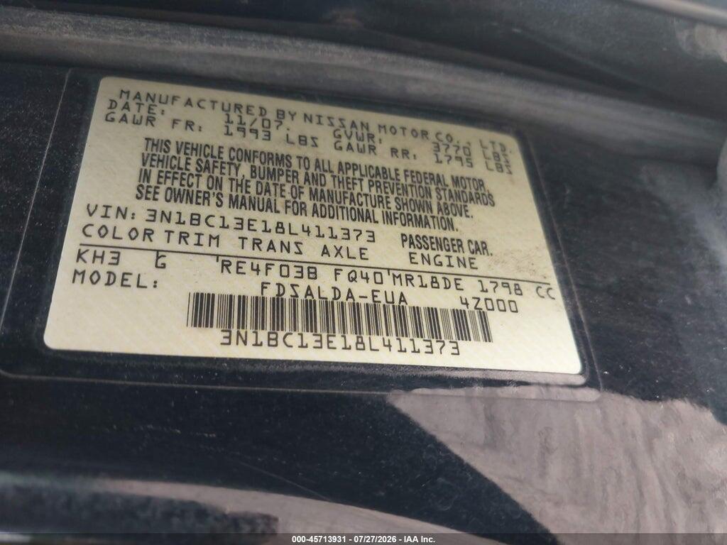 3N1BC13E18L411373 2008 NISSAN VERSA photo no. 9