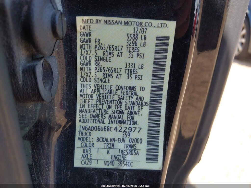1N6AD06U68C422977 2008 NISSAN FRONTIER photo no. 9