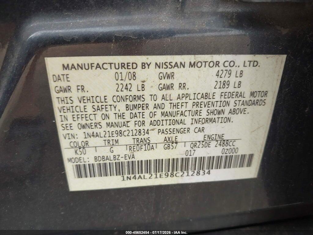 1N4AL21E98C212834 2008 NISSAN ALTIMA photo no. 9