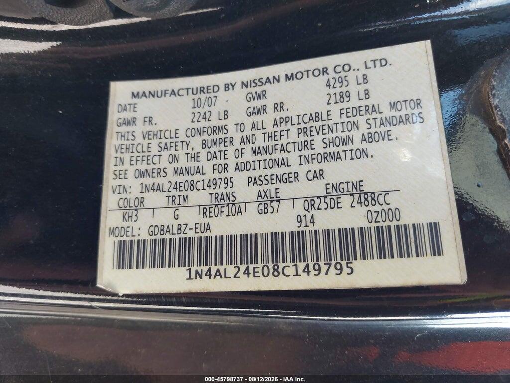 1N4AL24E08C149795 2008 NISSAN ALTIMA photo no. 9