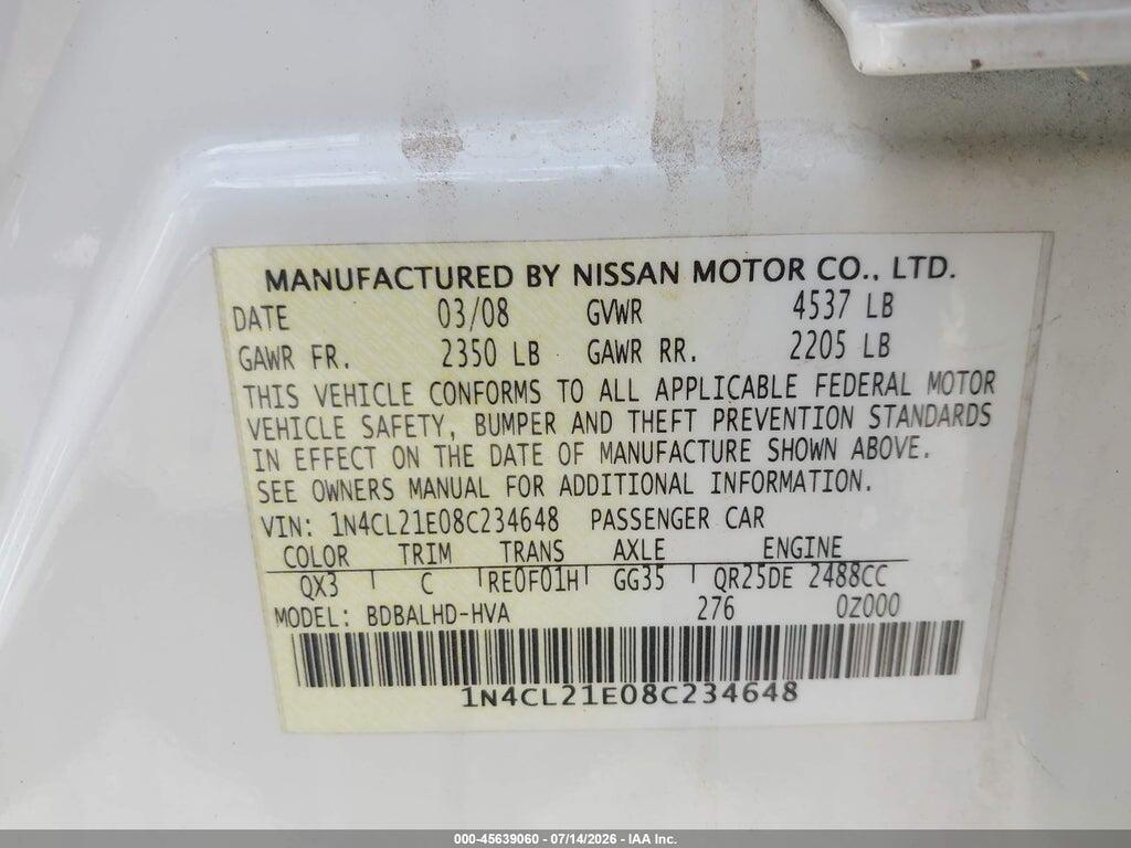 1N4CL21E08C234648 2008 NISSAN ALTIMA HYBRID photo no. 9