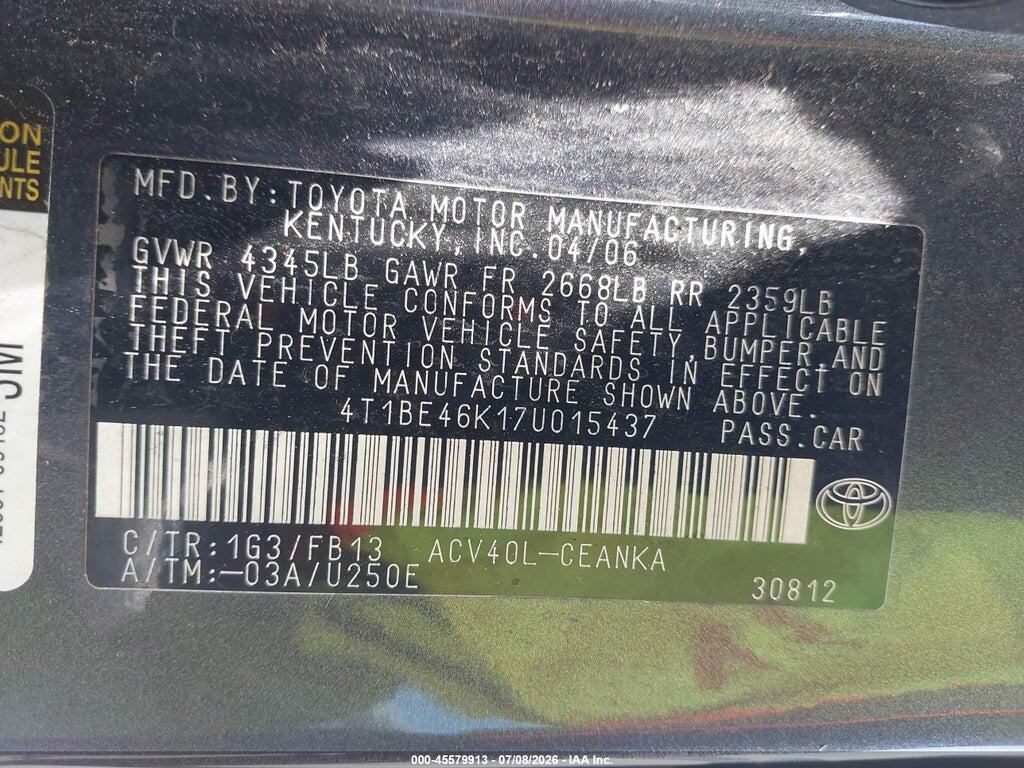 4T1BE46K17U015437 2007 TOYOTA CAMRY photo no. 9