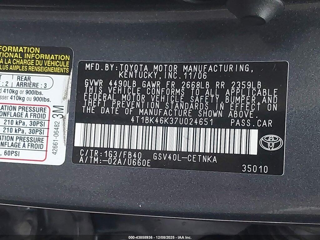 4T1BK46K37U024651 2007 TOYOTA CAMRY photo no. 9