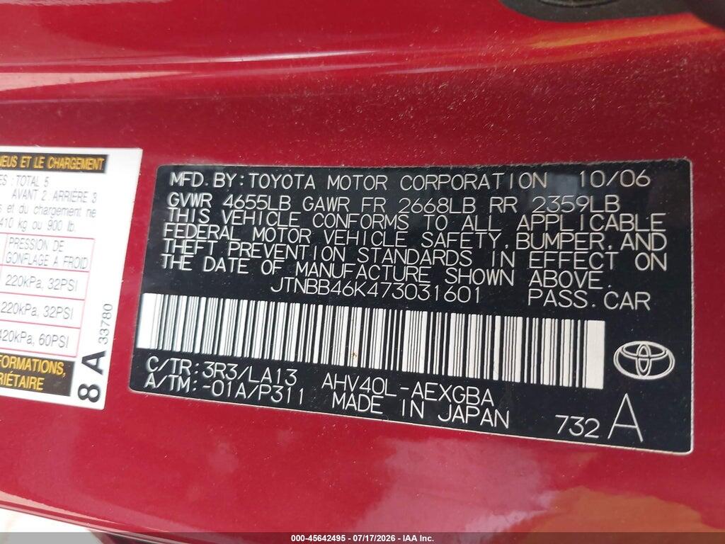 JTNBB46K473031601 2007 TOYOTA CAMRY HYBRID photo no. 9